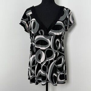 Y2K Babydoll Top Womens Large V Neck 2000s Hippie Boho Skater Grunge Cyber Punk